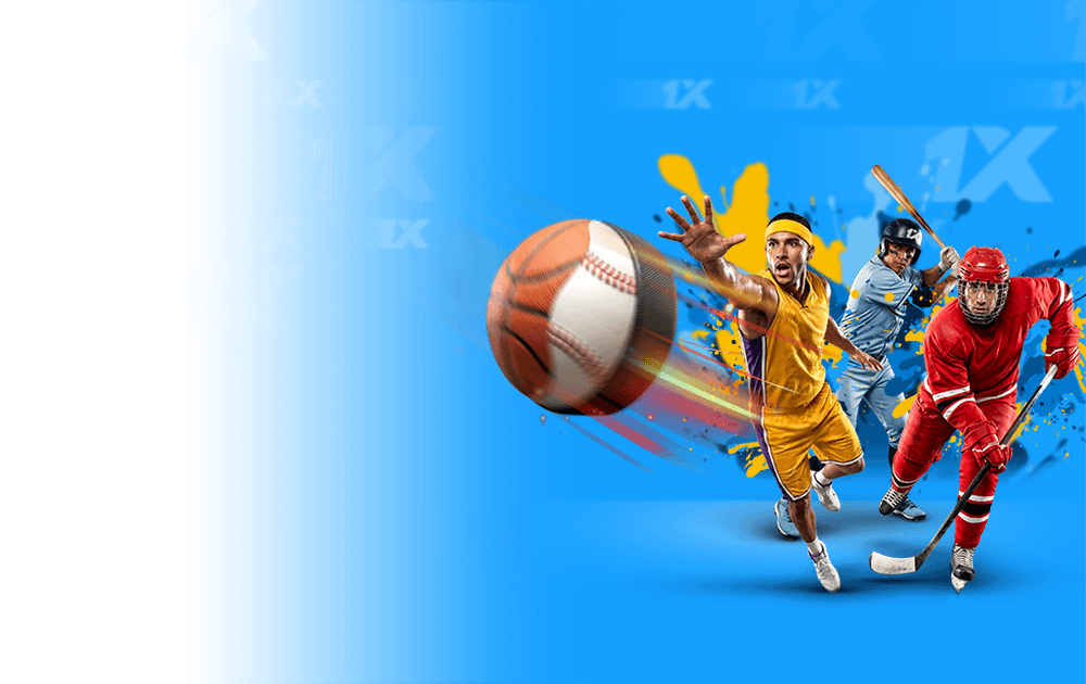 Ilustración de distintos deportes disponibles para apostar en 1xBet: baloncesto, béisbol y hockey