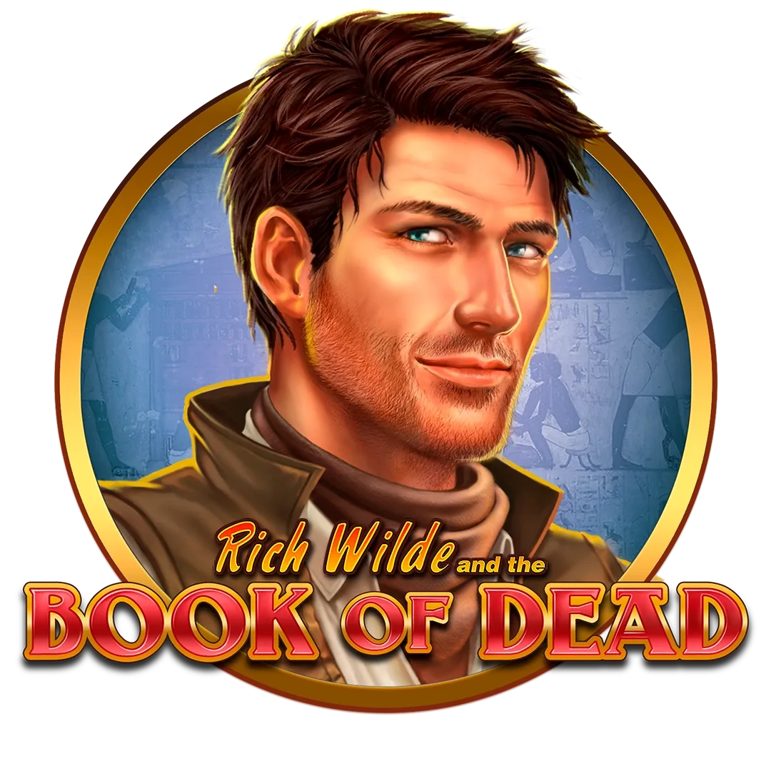Logotipo de la tragamonedas Book of Dead, con temática de explorador egipcio