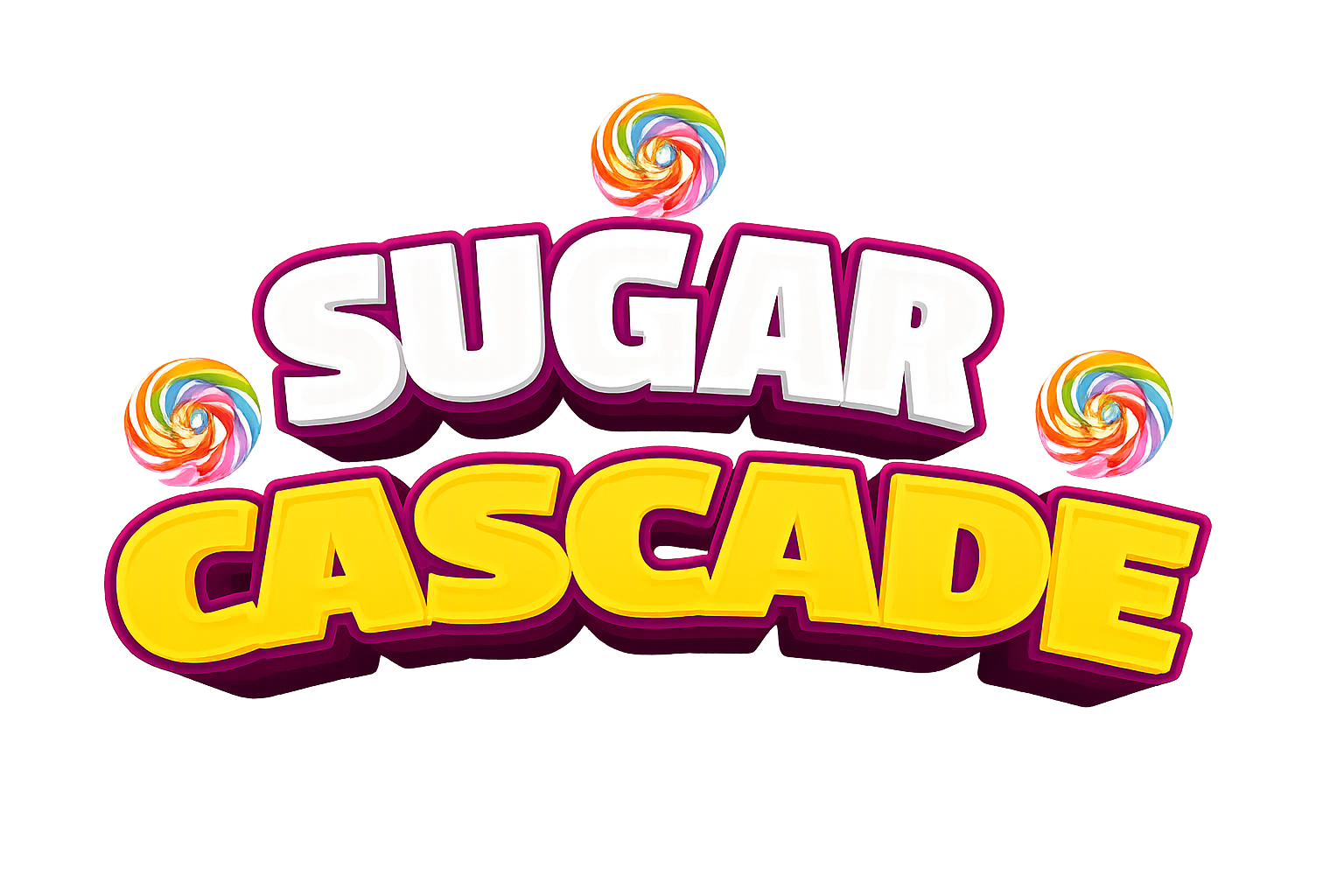 Logotipo de la tragamonedas Sugar Cascade con temática de dulces